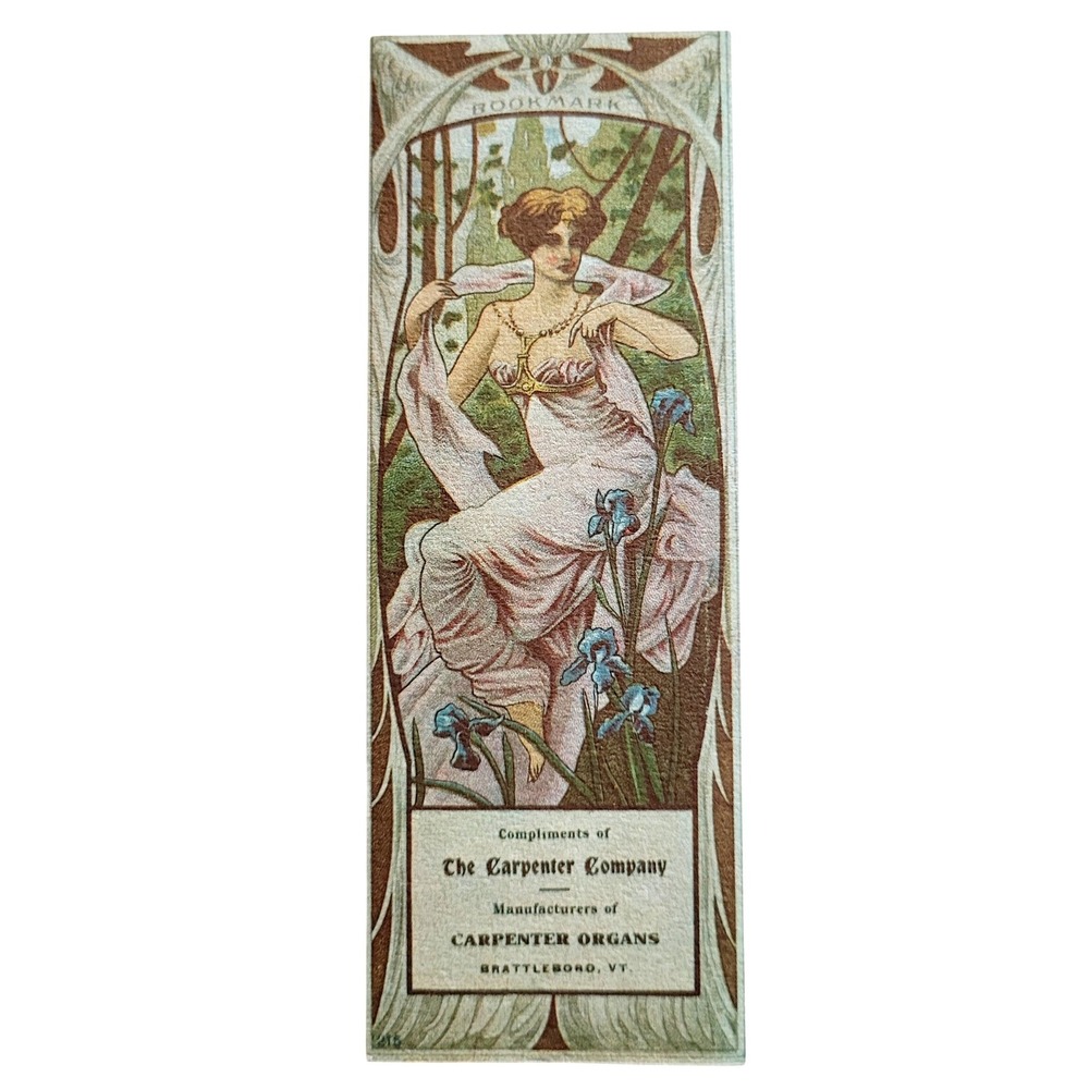 Vintage 70s Carpenter Organs Bookmark deco Evergreen Press 1800s Brattleboro, VT